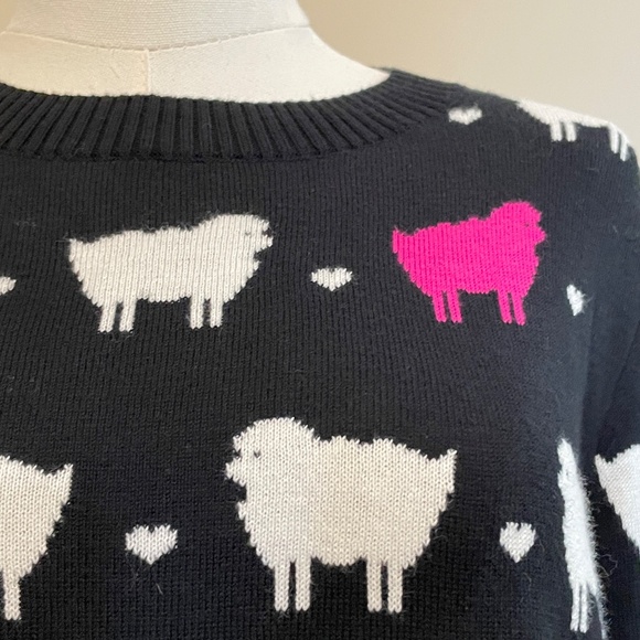 Charter Club Sheep Sweater PXL Black Pink Princess Diana Alternative Novelty - Picture 3 of 10